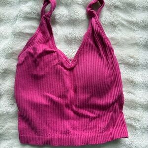 Pink Ribbed Knit Crop Top